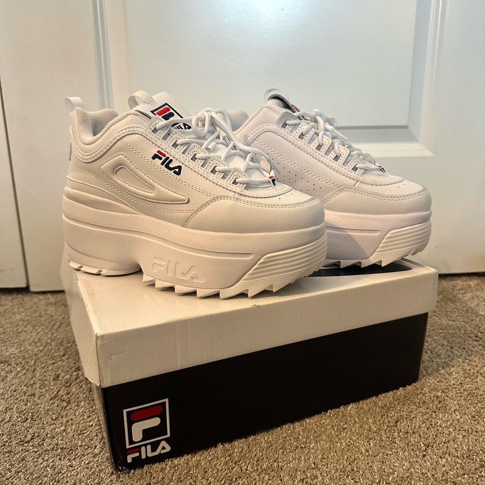 Fila White Disruptor Platform Sneakers